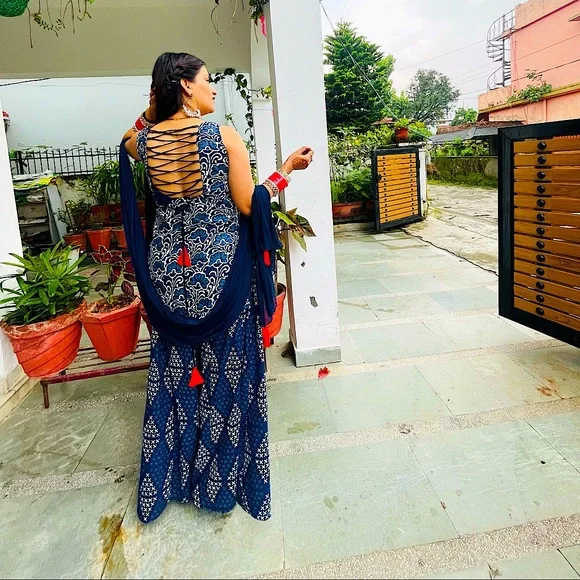 Blue sharara suit three piece of set - Picture 3 of 5